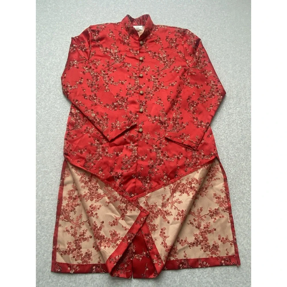 Vintage Ruth Norman NY Womens Jacket Medium Kimono Style Red Floral Made USA‎